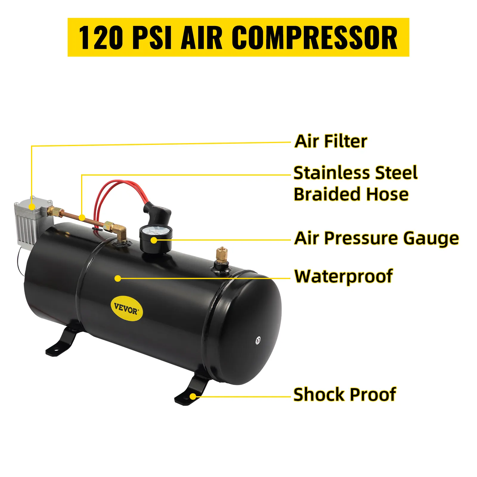 VEVOR train horn kit 120 psi air compressor with air filter and pressure gauge