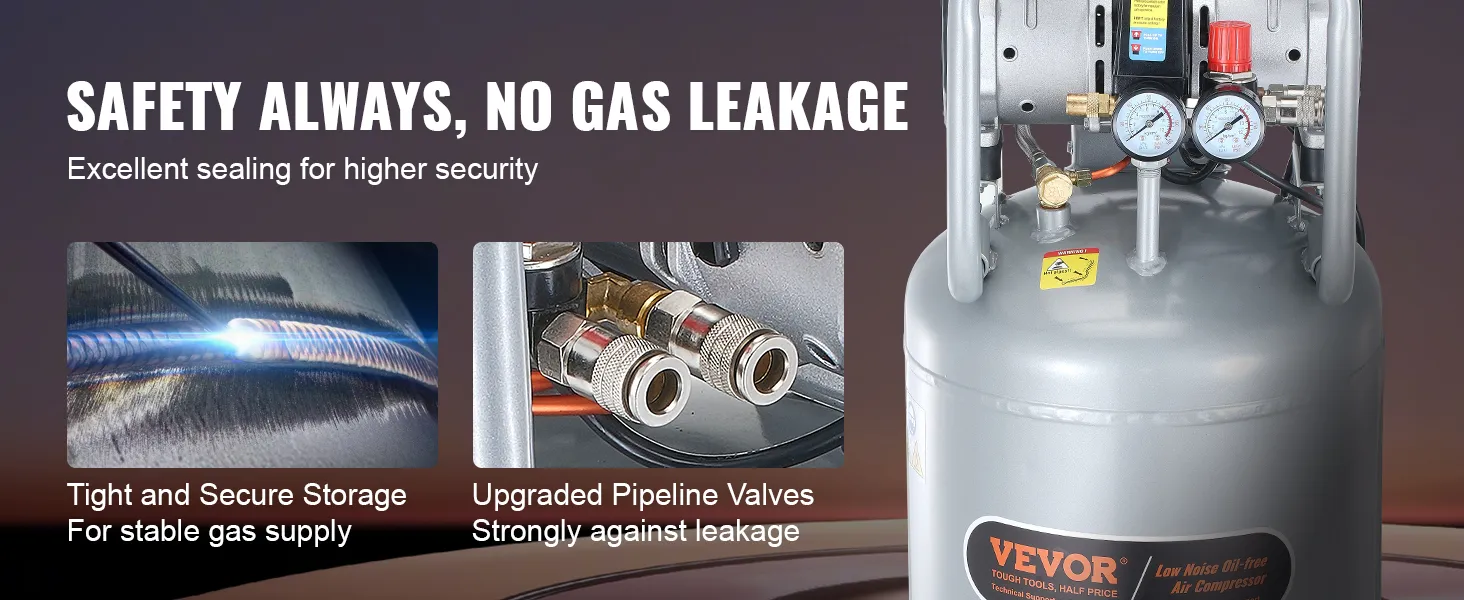 VEVOR air compressor with secure storage, upgraded valves, excellent sealing, and no gas leakage.