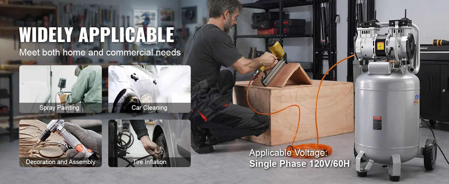 VEVOR air compressor for spray painting, car cleaning, decoration, tire inflation; 120v/60hz.