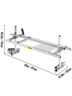 VEVOR chainsaw mill, adjustable width 24in and height 18.5in, silver frame.