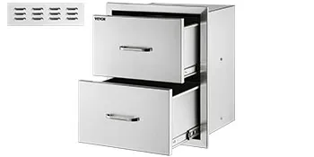 Cajones de cocina para exterior VEVOR con dos cajones extraíbles de acero inoxidable y tapa de ventilación.
