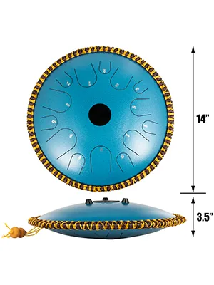Tambor de lengua VEVOR azul con borde amarillo, 14 pulgadas de diámetro, 3,5 pulgadas de altura.