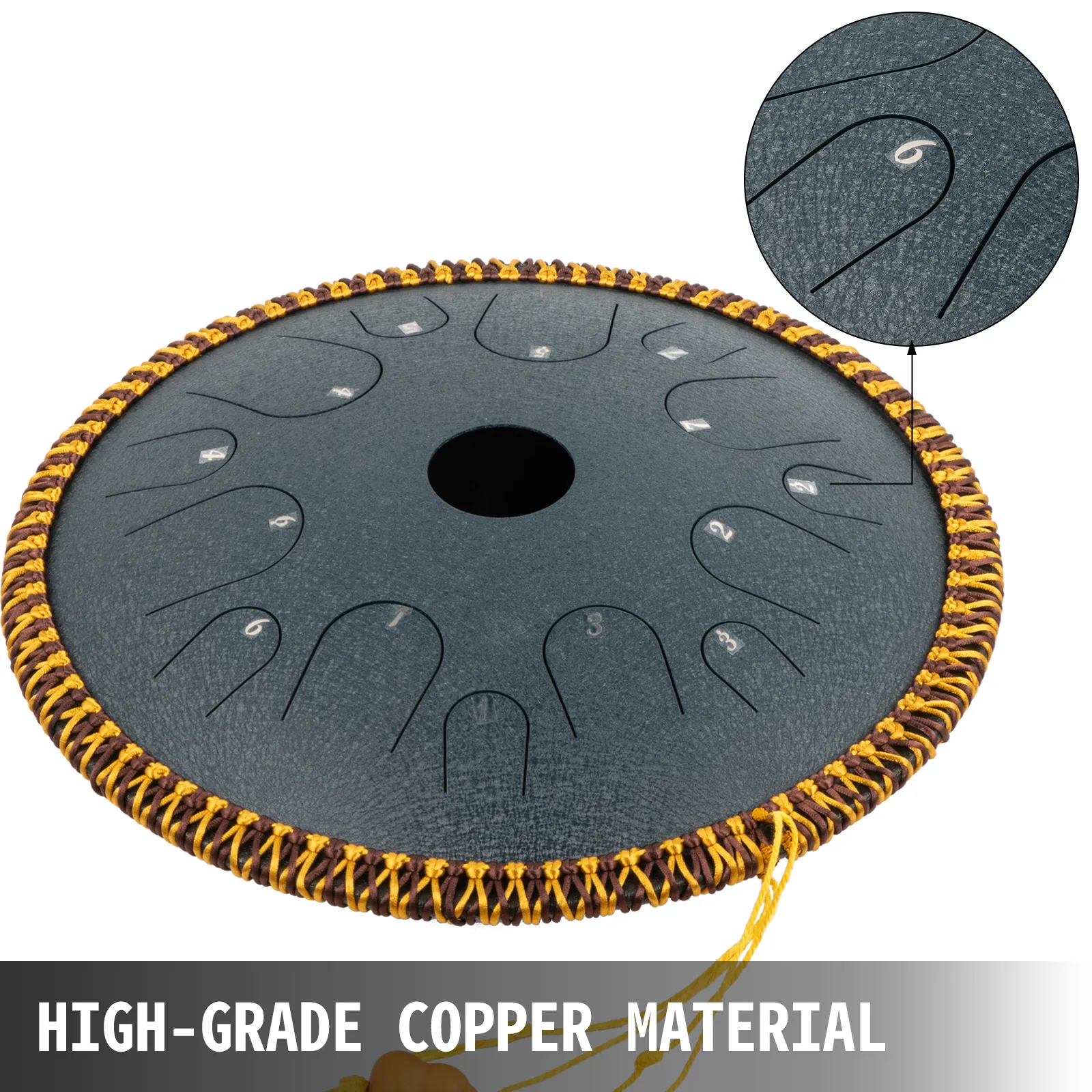 VEVOR tongdrum gemaakt van hoogwaardig kopermateriaal met ingewikkelde ontwerpdetails.