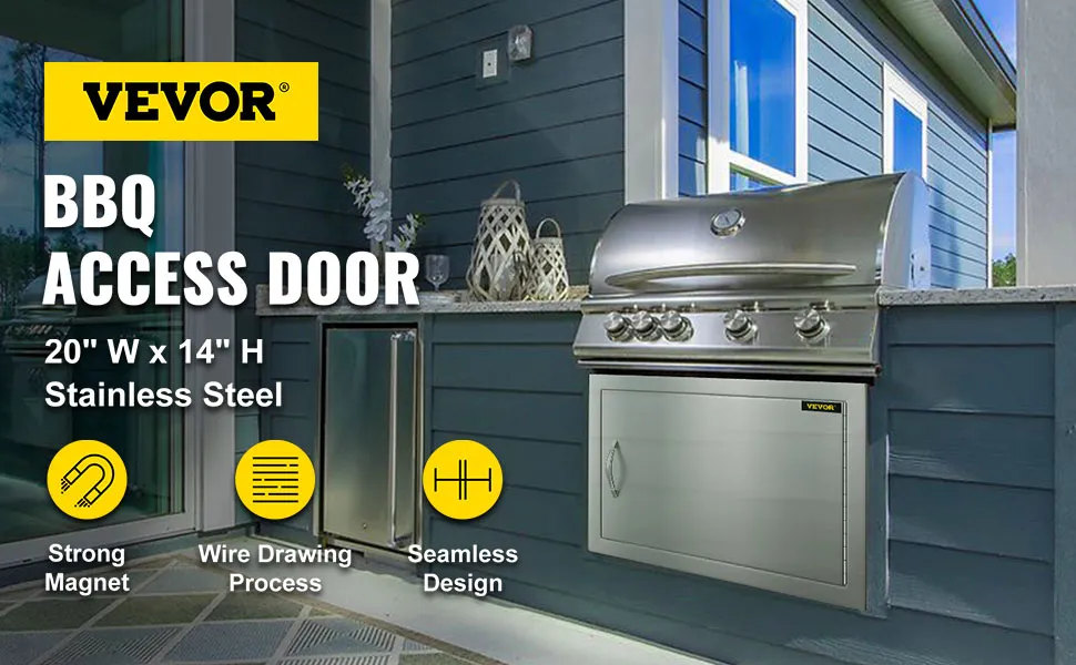 Sportello di accesso per barbecue VEVOR, 20"x14", in acciaio inox con potente magnete e design senza soluzione di continuità.