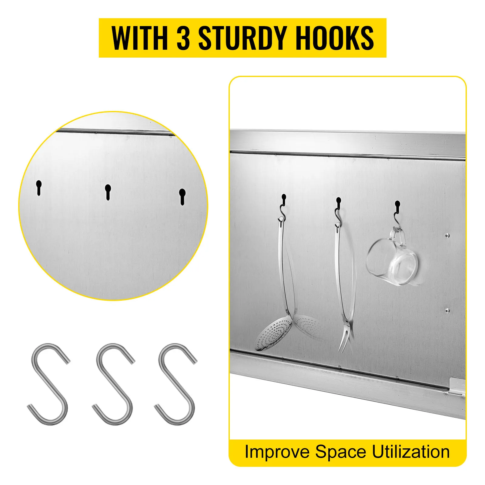 Sportello di accesso al barbecue VEVOR con 3 ganci per utensili da cucina, per ottimizzare lo spazio.