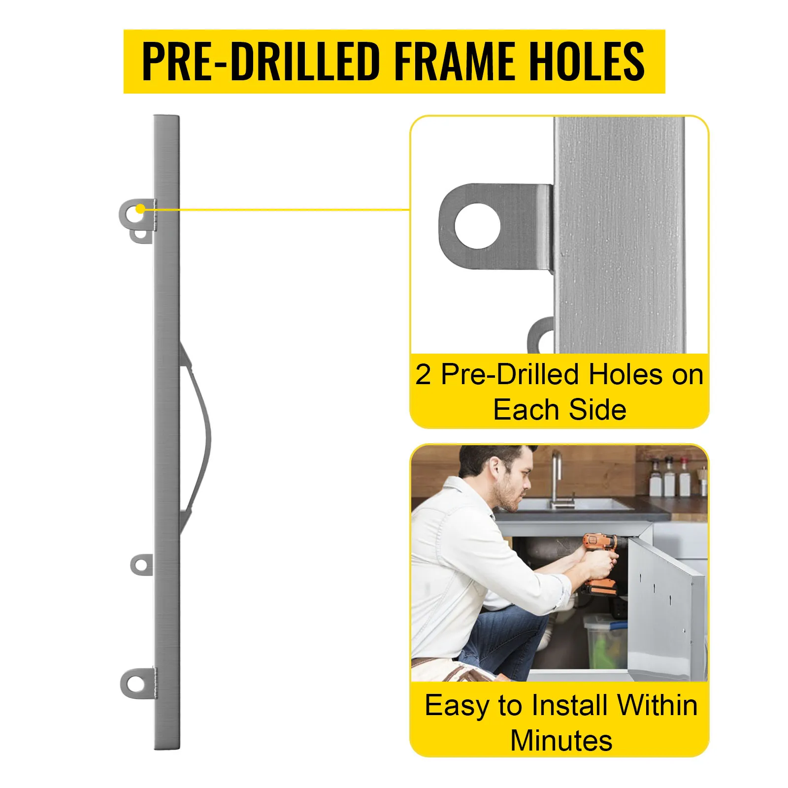 Sportello di accesso per barbecue VEVOR con fori preforati sul telaio per un'installazione rapida e semplice.