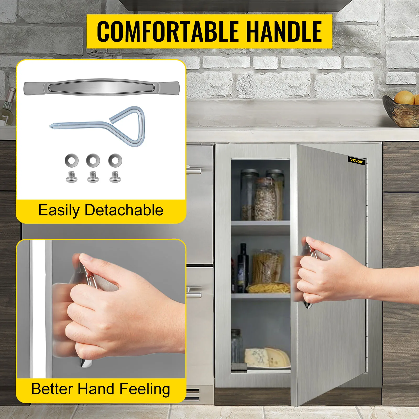 Puerta de acceso para barbacoa VEVOR con manija cómoda, fácilmente desmontable y mejor sensación en la mano.