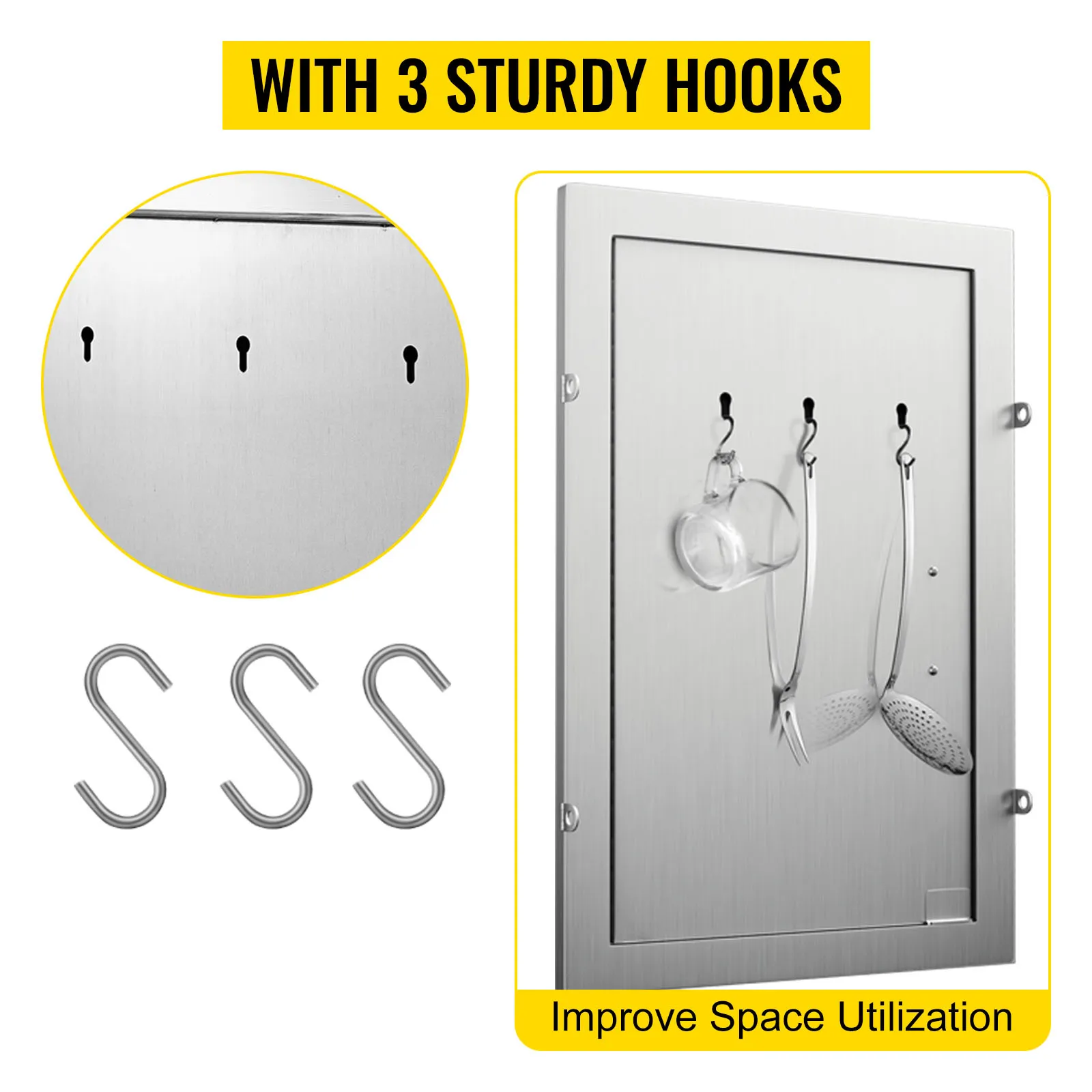 Puerta de acceso para barbacoa VEVOR con 3 ganchos resistentes para un mejor aprovechamiento del espacio.