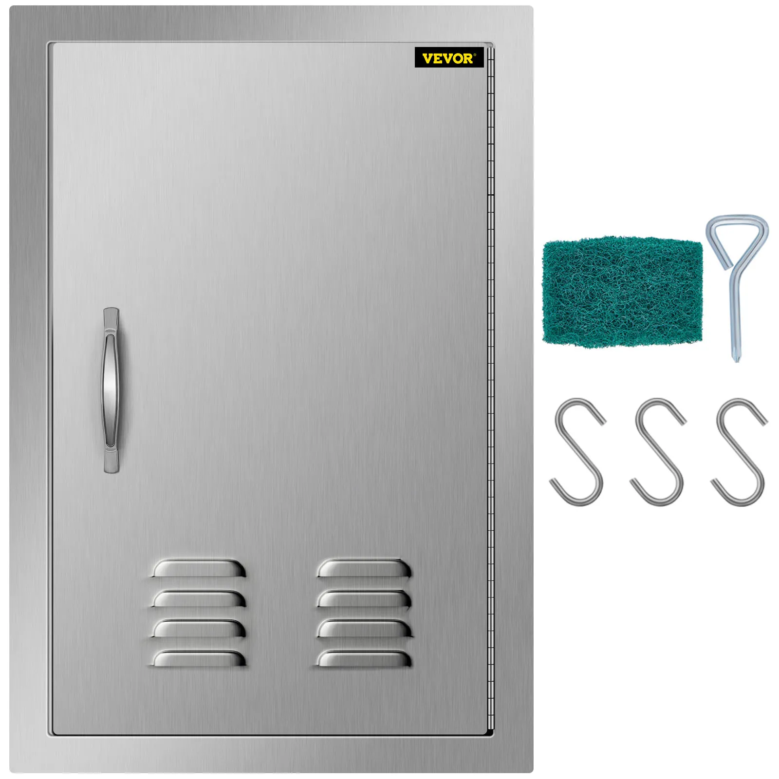 VEVOR outdoor kitchen door with cleaning pad, handle, and s hooks.