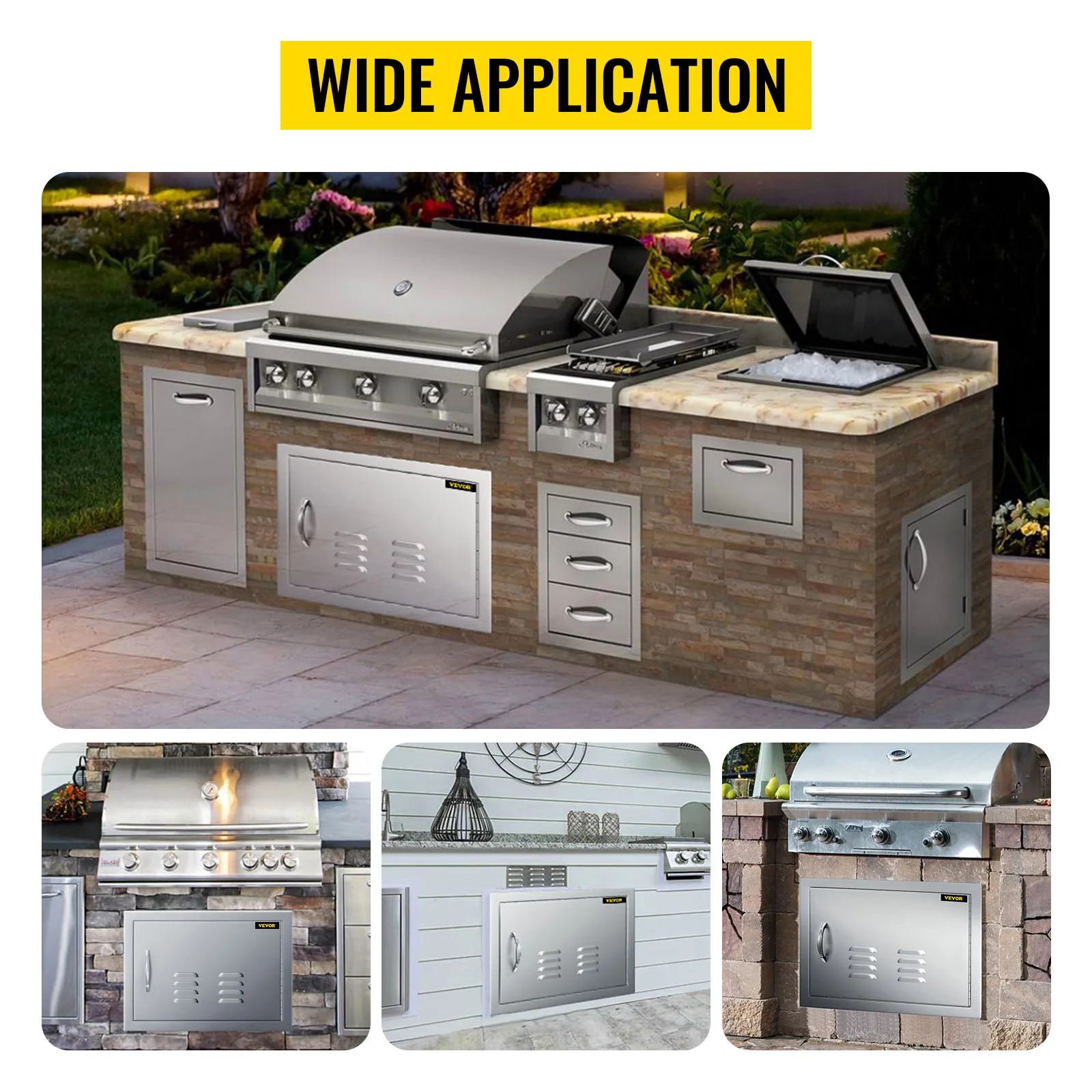 Puerta de isla de barbacoa VEVOR de acero inoxidable con múltiples configuraciones de cocina para una amplia aplicación.