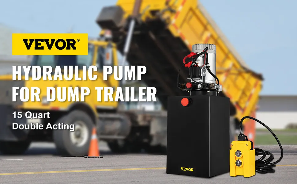 VEVOR-Hydraulikpumpe mit Fernbedienung für Kippanhänger, 15 Quart, doppeltwirkend.