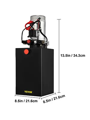 VEVOR-Hydraulikpumpe mit 13,5 Zoll Höhe und 8,5 Zoll Breite in schwarzem Gehäuse.