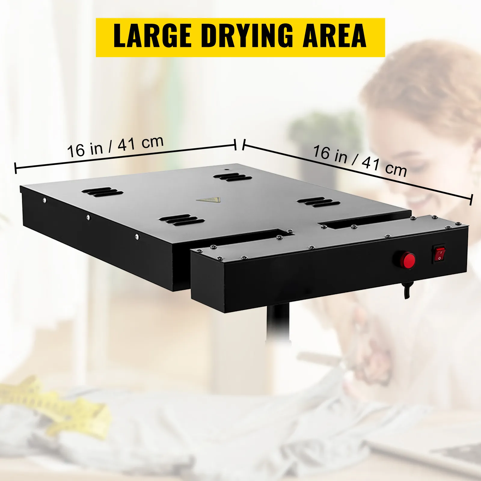 VEVOR-Blitztrockner mit großer 16x16-Zoll-Trockenfläche für effiziente Wärmeeinstellung.