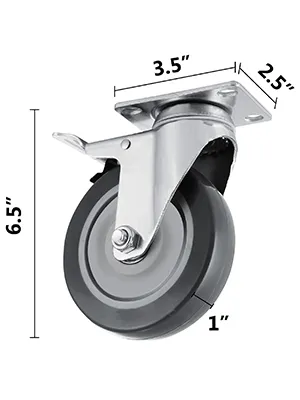 VEVOR swivel casters, 6.5" total height, 3.5" top plate length, and 2.5" width.