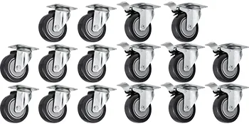 VEVOR swivel casters, heavy-duty set of 16 with black wheels and metal frames.