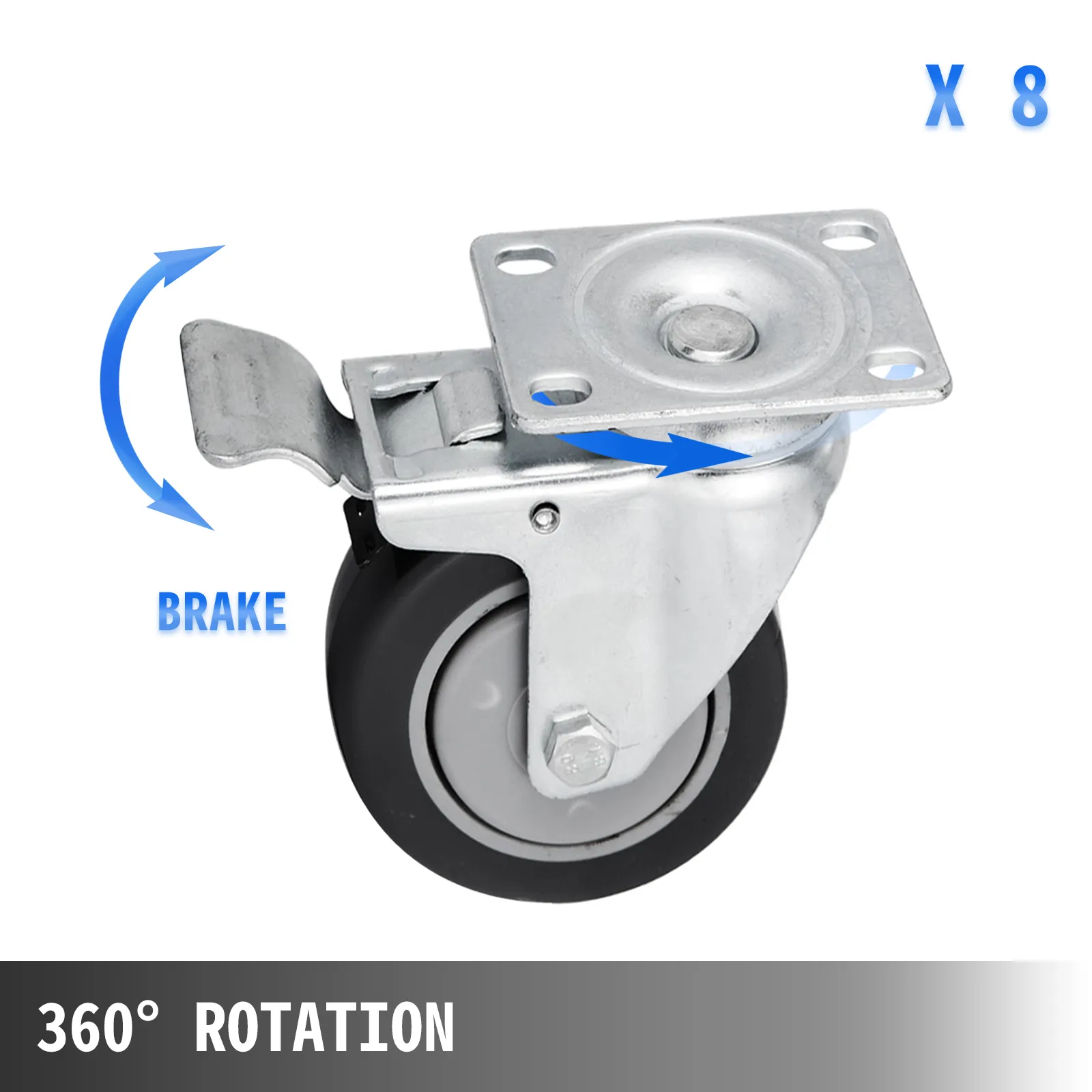VEVOR swivel casters with brake, 360° rotation, set of 8