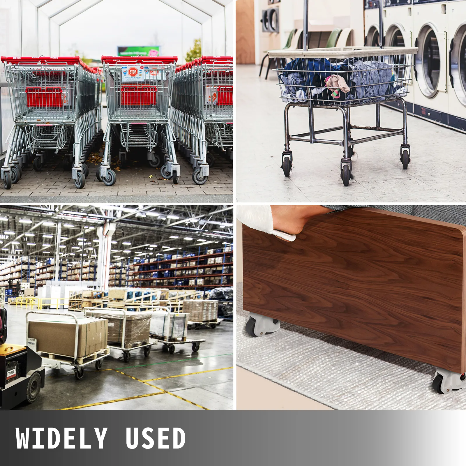 shopping carts, laundry carts, warehouse dollies, and furniture with VEVOR swivel casters.
