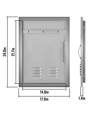 Puerta de acceso para barbacoa VEVOR de acero inoxidable con dimensiones 24x27 pulgadas y manija.