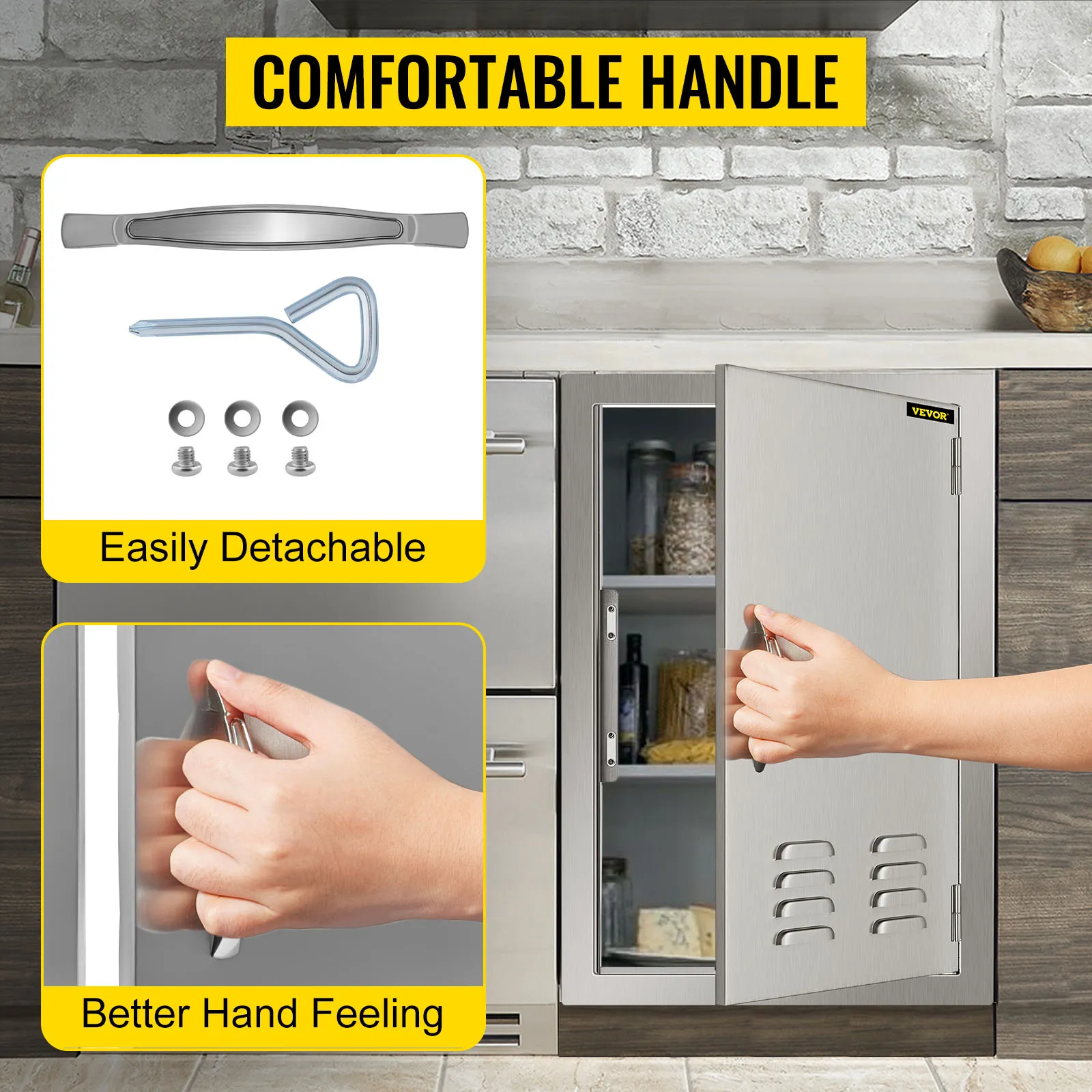 Puerta de acceso para barbacoa VEVOR con manija cómoda, fácilmente desmontable, mejor sensación en la mano.