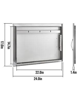 VEVOR bbq access door, 24x17 inches, stainless steel, side view with dimensions.