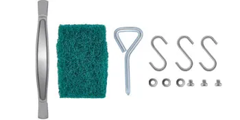 VEVOR bbq access door handle, scrubber, hook, screws, washers, and s-hooks.