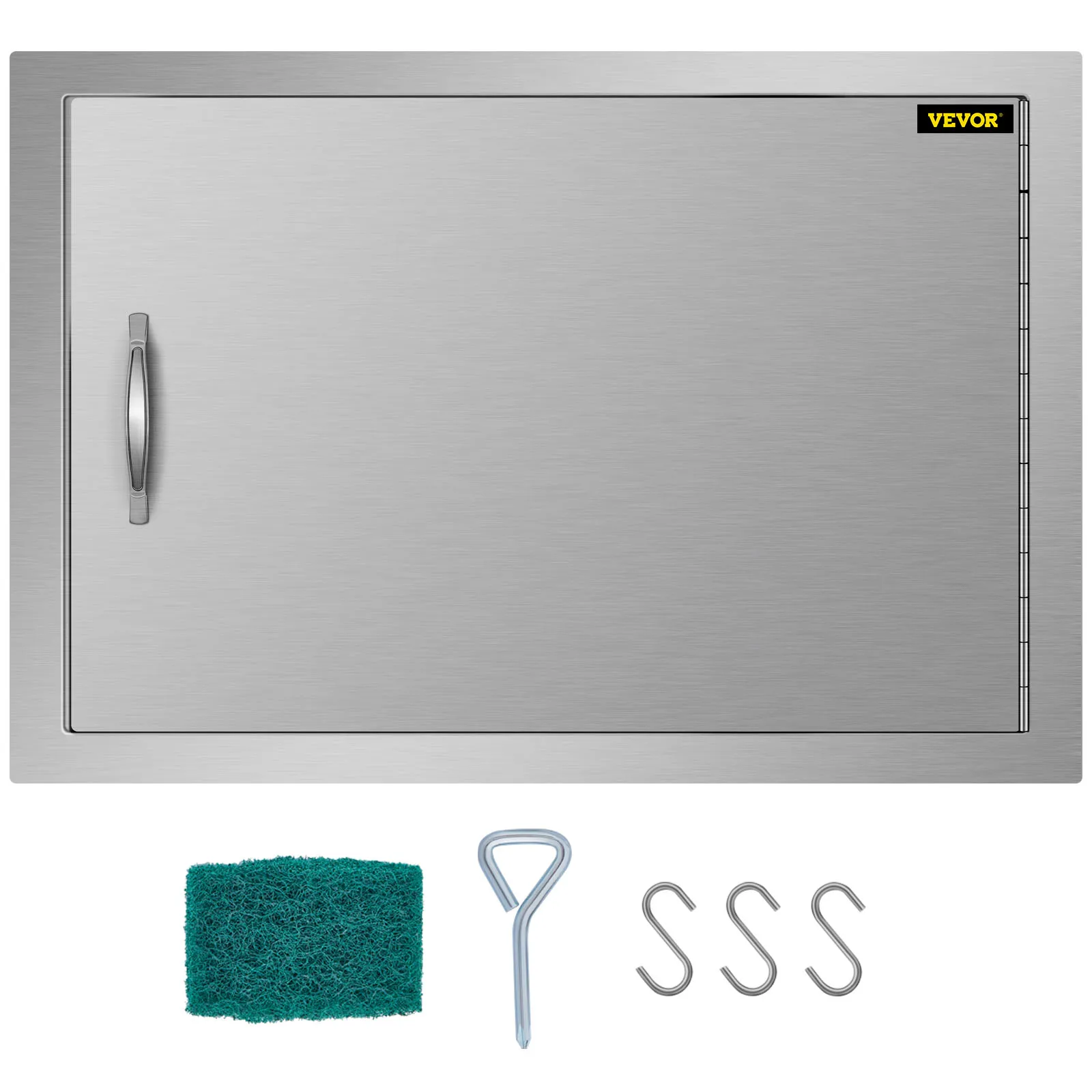 VEVOR bbq access door with handle, mesh pad, hook, and three s-shaped hooks.
