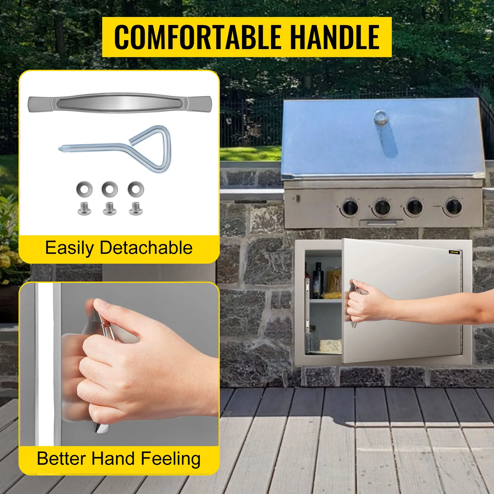 VEVOR bbq access door with comfortable, detachable handle for better hand feeling.