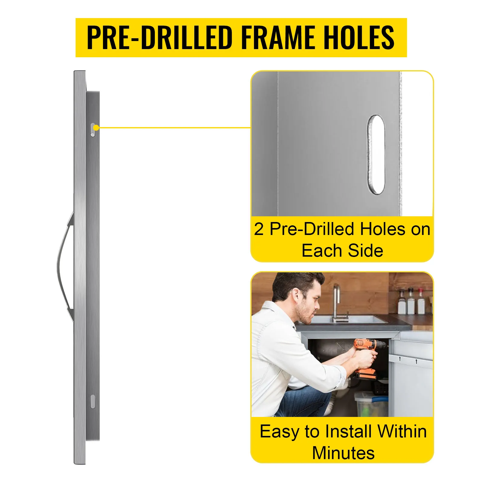 VEVOR bbq access door with pre-drilled frame holes for easy installation.