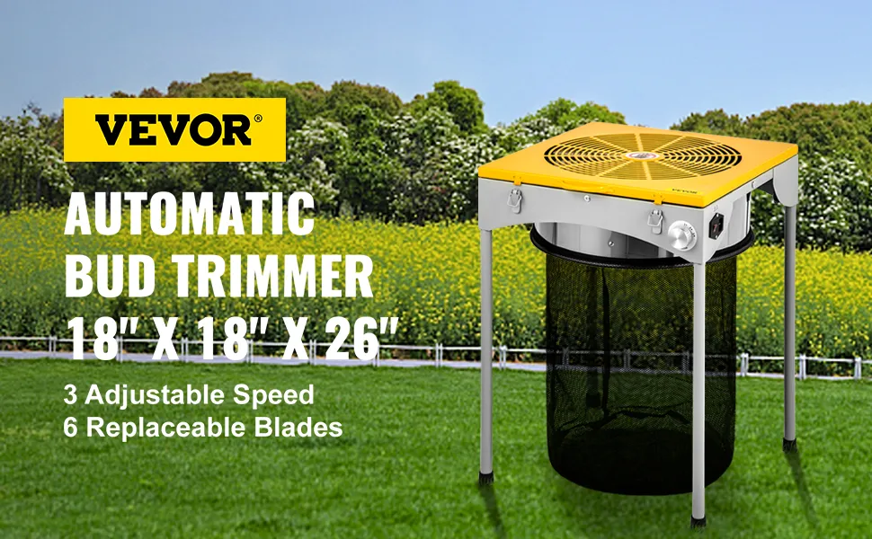 VEVOR bud leaf trimmer with adjustable speed and replaceable blades in a field.