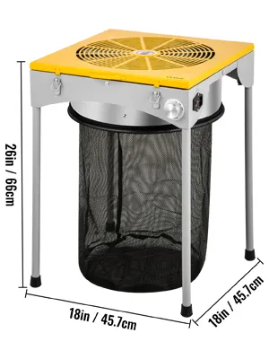 VEVOR bud leaf trimmer, 26in tall with 18in x 18in footprint, yellow top, black mesh basket