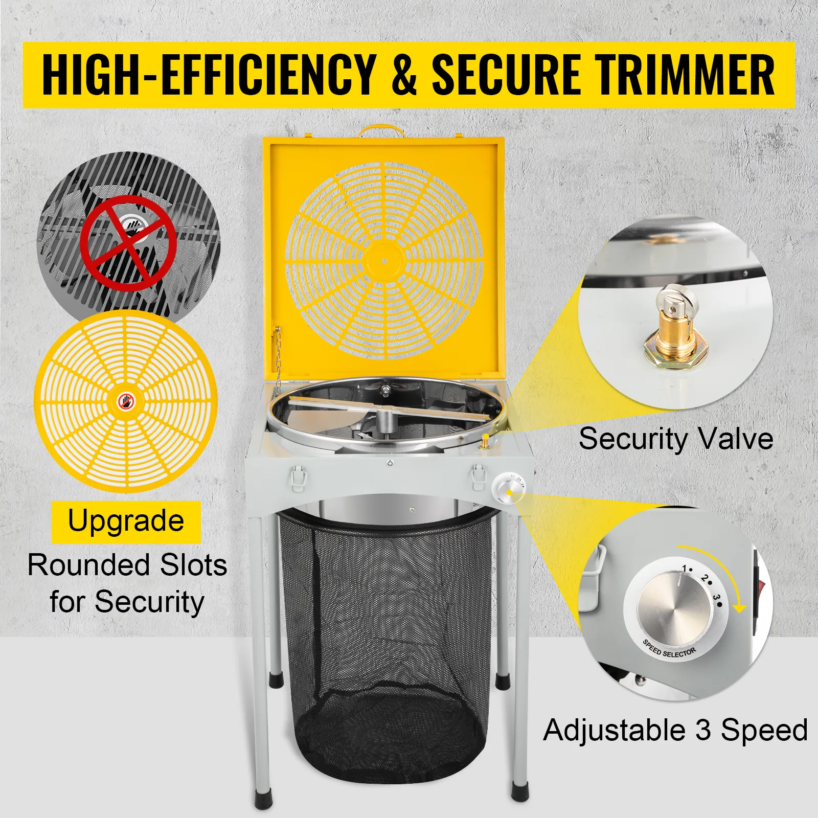 VEVOR bud leaf trimmer with upgrade rounded slots for security, adjustable 3 speeds.