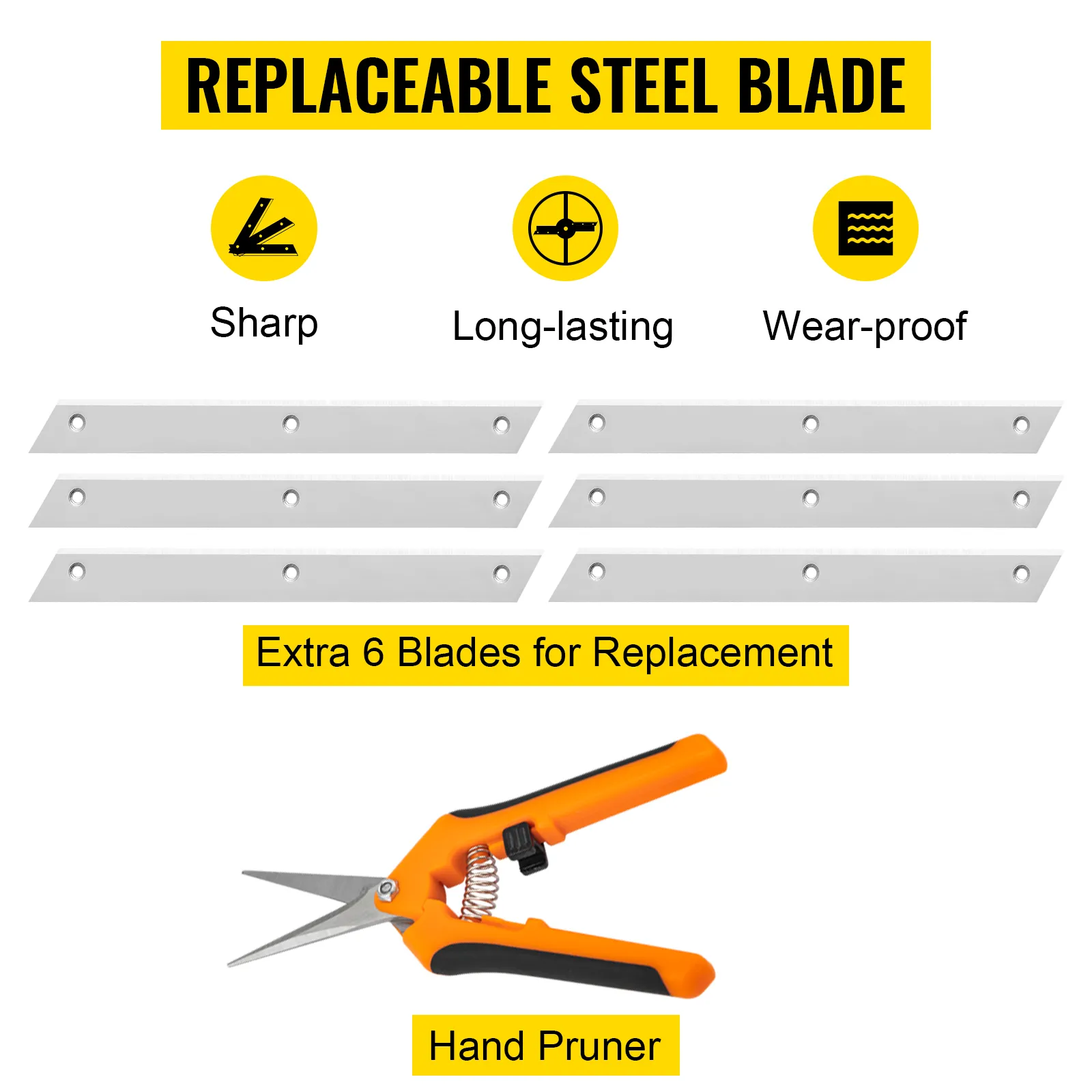 replaceable steel blade set with six extra blades and hand pruner for VEVOR bud leaf trimmer.