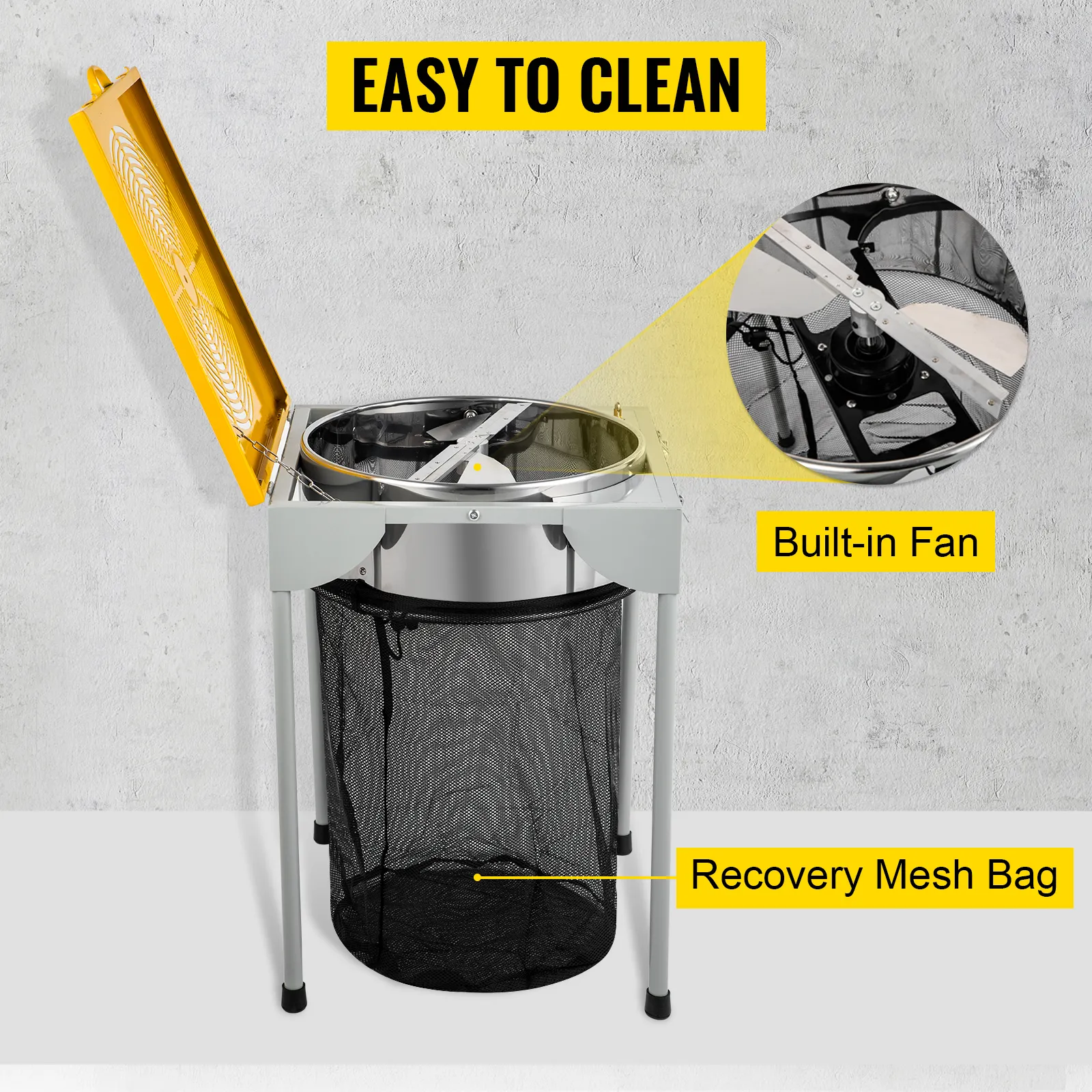 VEVOR bud leaf trimmer with built-in fan and recovery mesh bag, easy to clean.