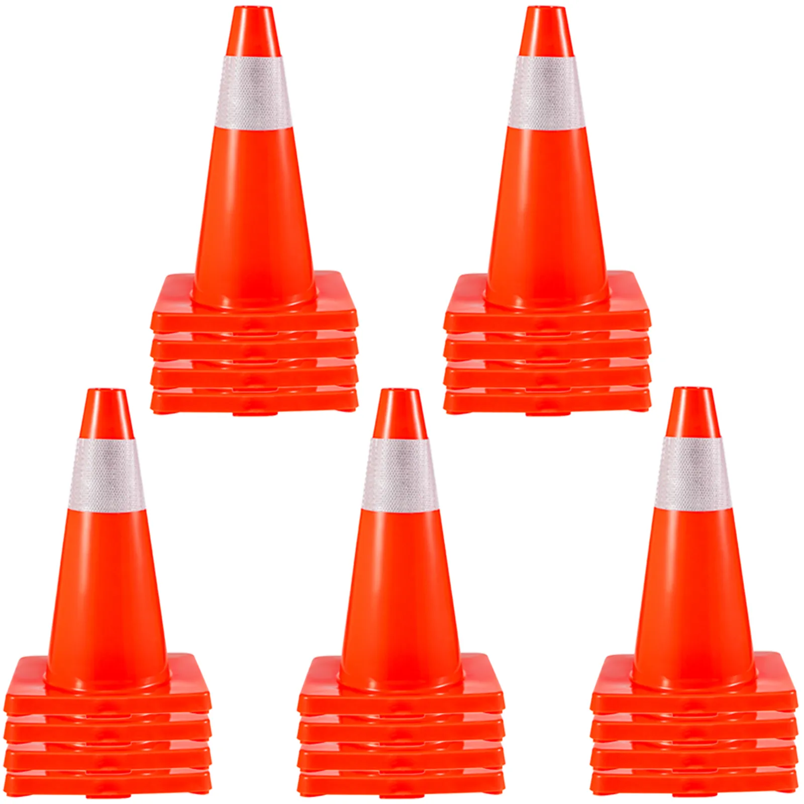 leuchtend orange VEVOR-Verkehrskegel mit Reflektorbändern im 5er-Pack.