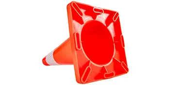 bright orange VEVOR traffic cone with reflective white stripe, viewed from the base.