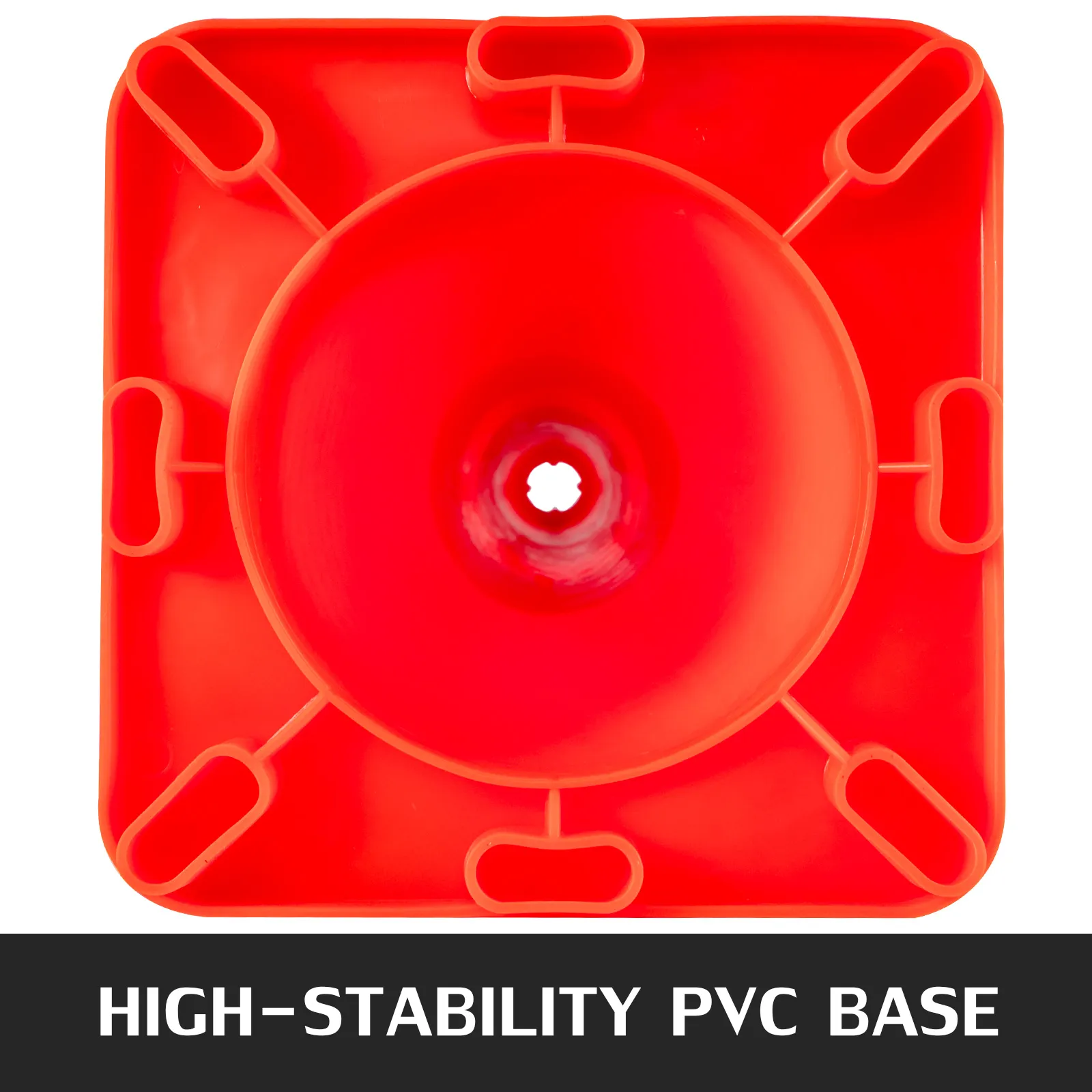 VEVOR traffic cones with high-stability pvc base, top view showcasing design.