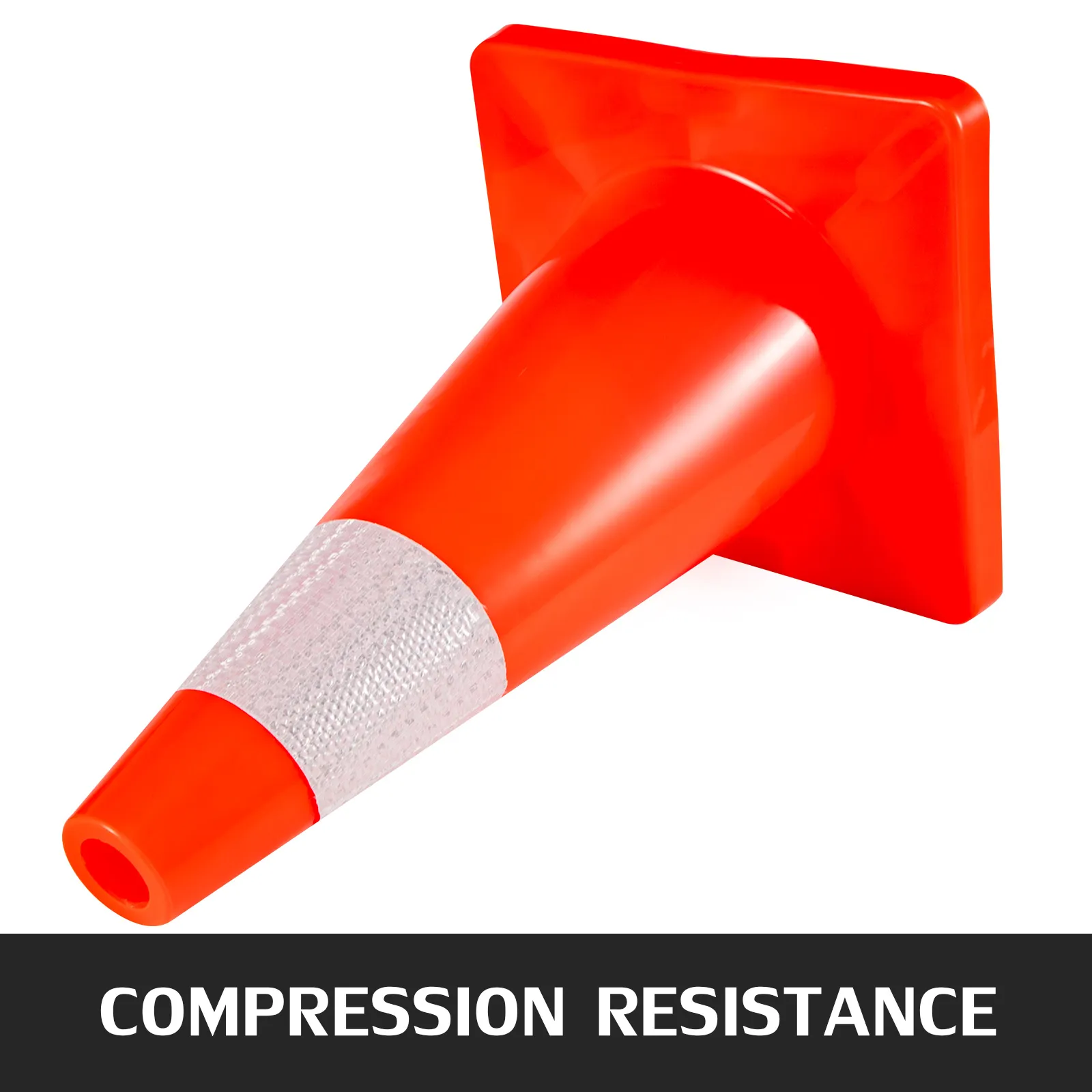 VEVOR traffic cones showcasing compression resistance with a reflective stripe.