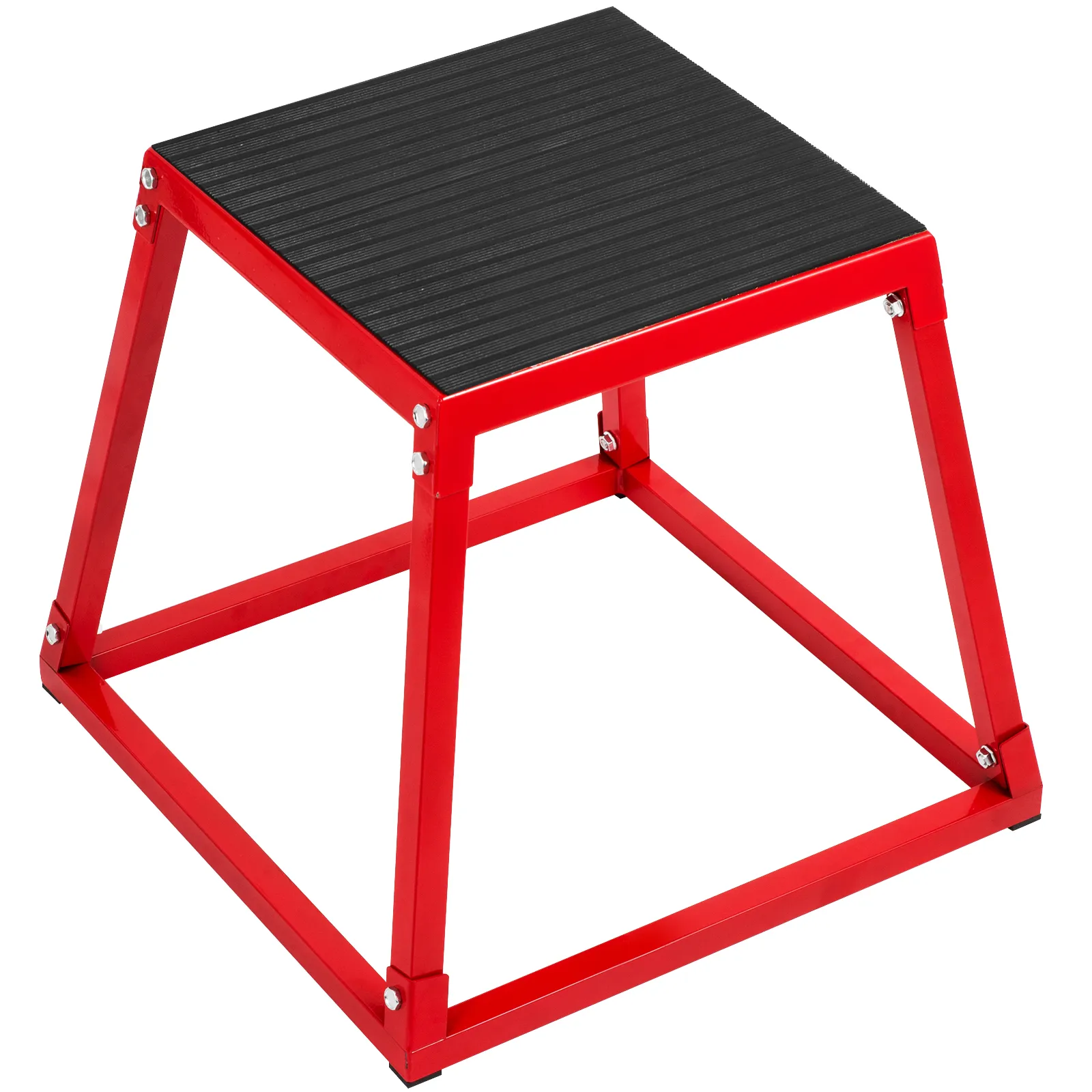 Rote plyometrische Sprungbox von VEVOR mit schwarzer rutschfester Oberseite und stabilem Metallrahmen.