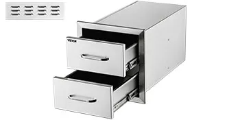 VEVOR outdoor kitchen drawers, two stainless steel drawers, side vent.