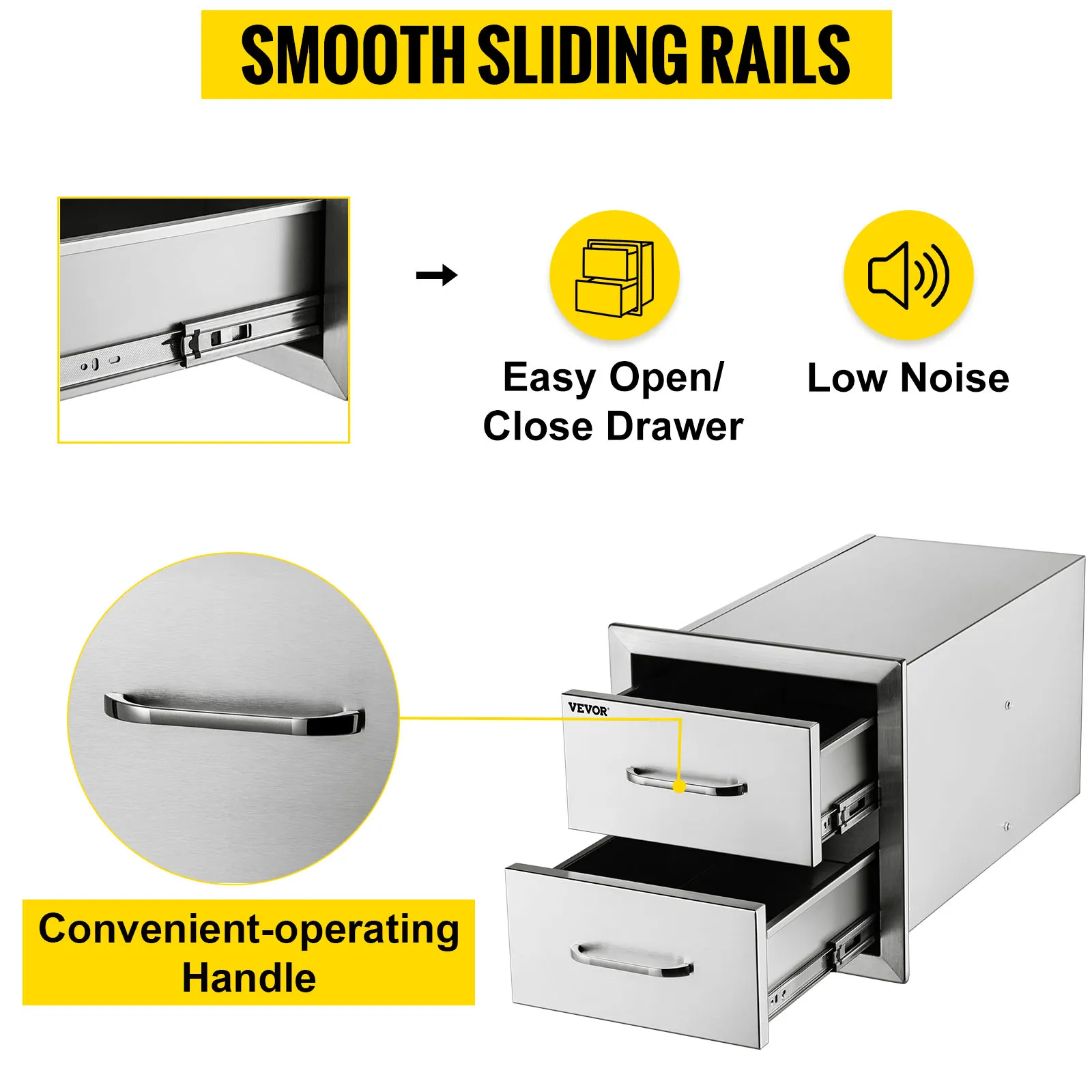 VEVOR outdoor kitchen drawers with smooth sliding rails and convenient-operating handle.
