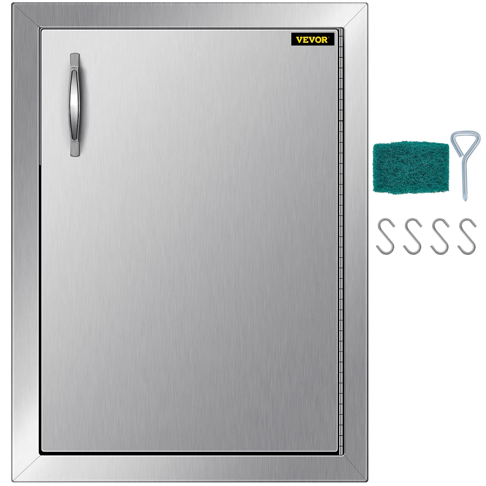 Puerta de acceso a cocina exterior VEVOR con tirador, esponja, ganchos y abridor.