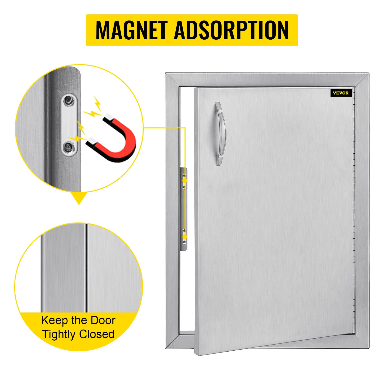 Puerta de acceso a cocina exterior VEVOR con adsorción magnética para un cierre seguro.