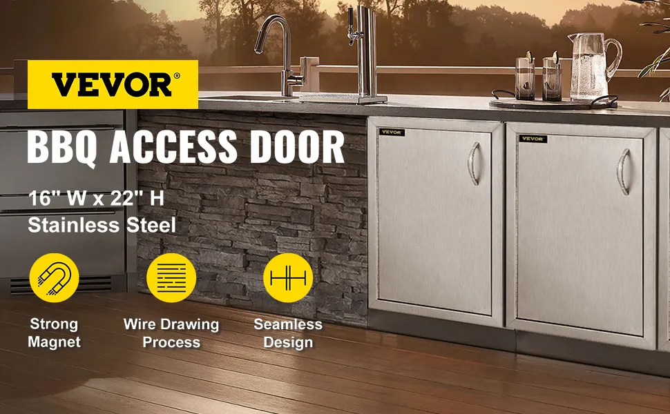 Drzwi dostępowe do kuchni zewnętrznej VEVOR, stal nierdzewna, 16"x22", konstrukcja bezszwowa, mocny magnes