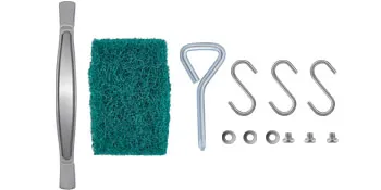 Klamka do drzwiczek kuchennych na zewnątrz VEVOR, ściereczka czyszcząca, haczyk, podkładki, śruby, haki S.