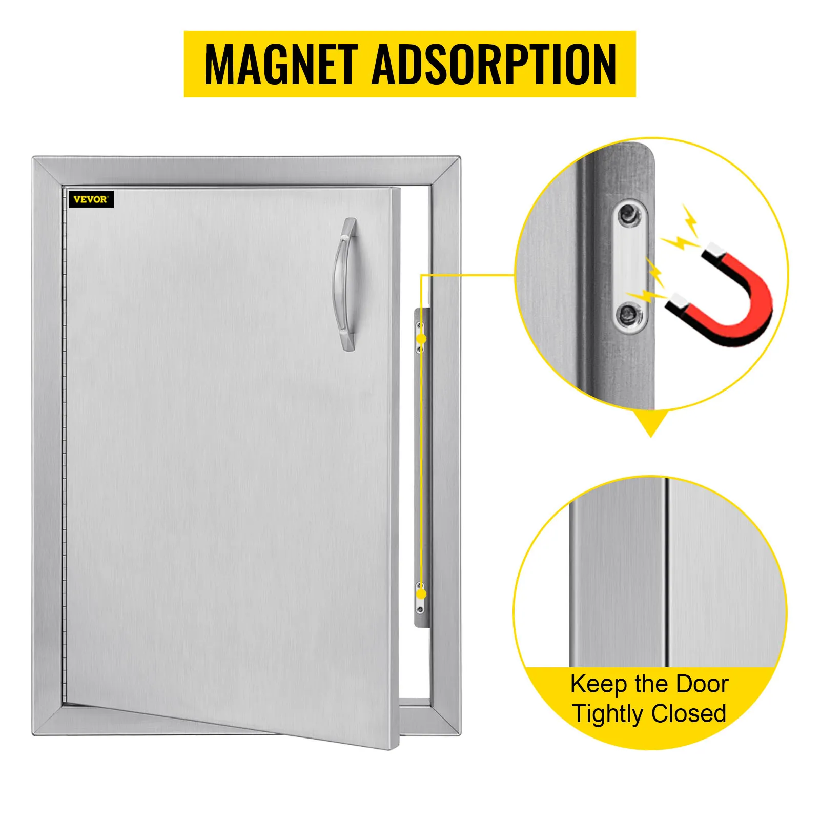 Drzwiczki dostępowe do kuchni zewnętrznej VEVOR z adsorpcją magnetyczną zapewniającą bezpieczne zamknięcie.