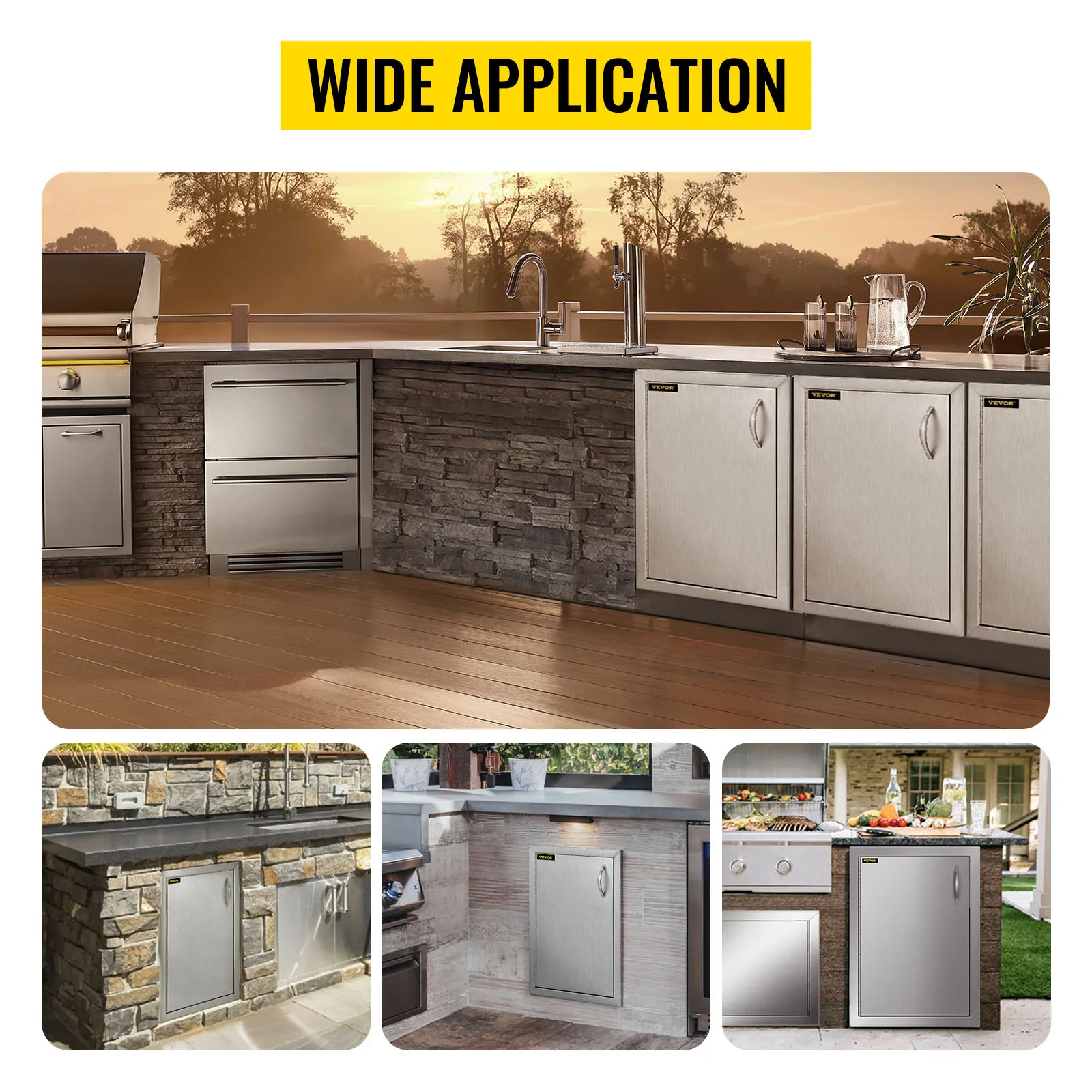 Drzwi dostępowe do kuchni zewnętrznej VEVOR w różnych stylowych i praktycznych aranżacjach kuchni