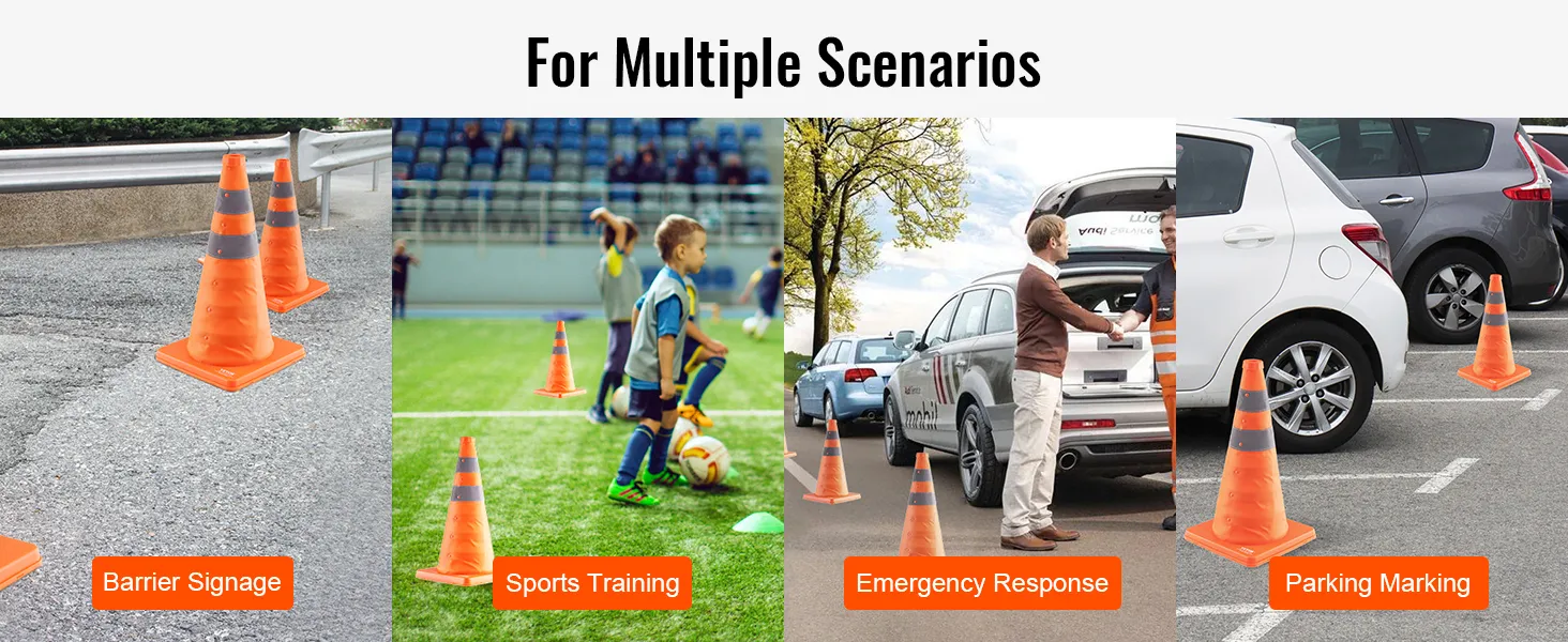 VEVOR-Sicherheitskegel für Absperrungsbeschilderung, Sporttraining, Notfallmaßnahmen und Parkplatzmarkierung.