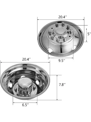 VEVOR wheel simulators with dimensions labeled: 20.4", 9.5", 7.8", and 6.5".