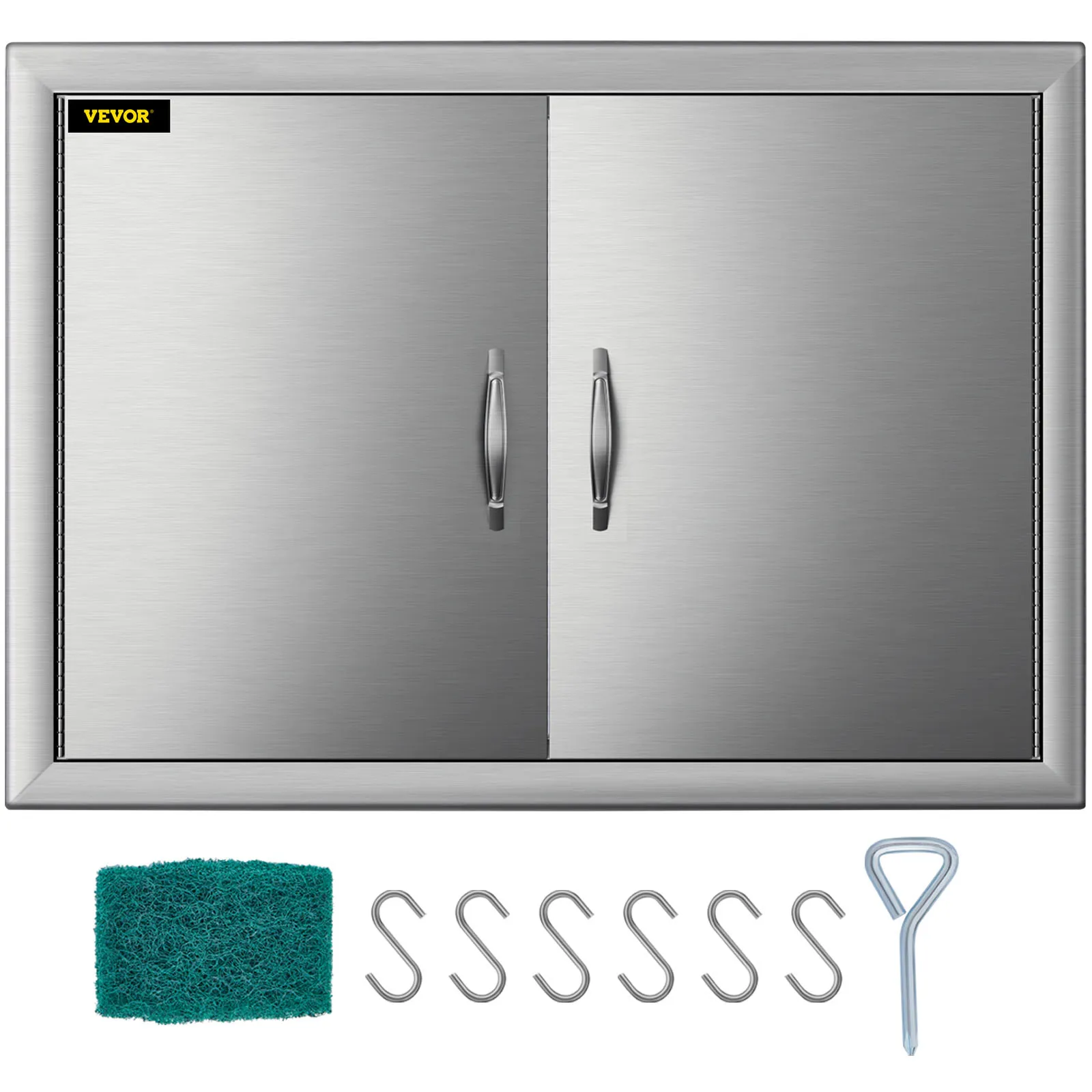 VEVOR bbq access door with double stainless steel doors, hooks, and cleaning pad set.