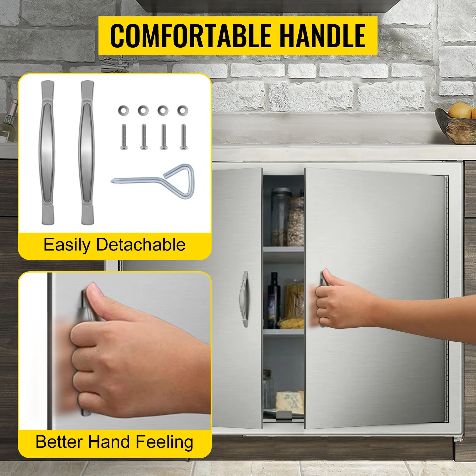 comfortable handle VEVOR bbq access door, easily detachable with better hand feeling.